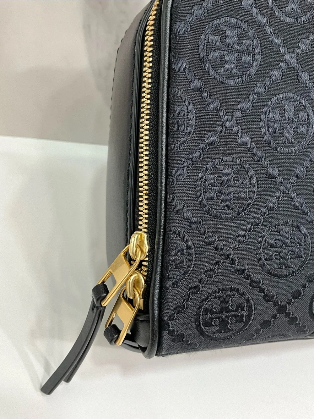 Tory Burch Black T Monogram Marshmallow Jacquard Shoulder Bag  Gold Hardware